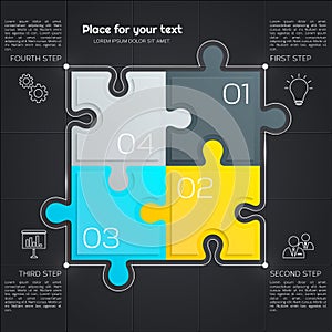 Modern business infographic for your presentation. Four puzzle pieces. Vector.