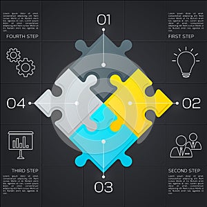 Modern business infographic for your presentation. Four steps to success. Puzzle pieces. Vector.