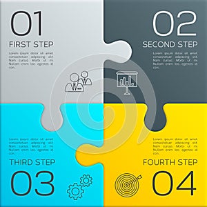 Modern business infographic for your presentation. Four steps to success. Puzzle pieces. Vector. photo