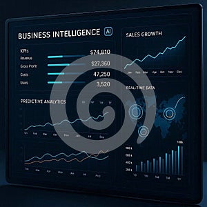 AI powered business intelligence dashboard with predictive analytics and real-time data visualization