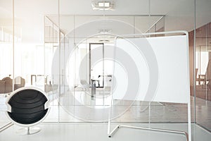 Modern business interior with empty whiteboard