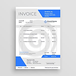 Modern business invoice template vector design