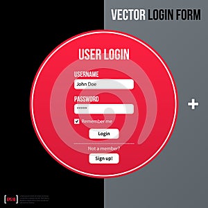 Modern business login form template with big red circle on gray background