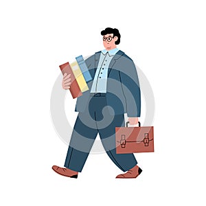 Modern business man with chubby physique flat vector illustration isolated.