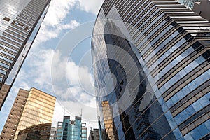 Modern business office skyscrapers at Sheung Wan Hong Kong with blue sky