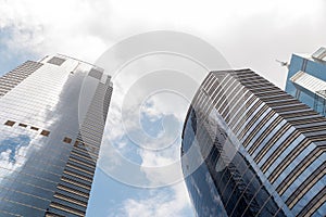 Modern business office skyscrapers at Sheung Wan Hong Kong with blue sky