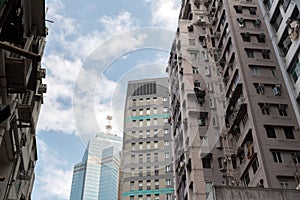 Modern business office skyscrapers at Sheung Wan Hong Kong with blue sky