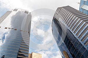 Modern business office skyscrapers at Sheung Wan Hong Kong with blue sky