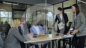 Modern business people starting meeting in modern office room.