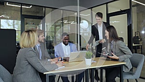 Modern business people starting meeting in modern office room.