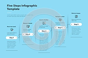 Modern business progress infographic template with five successive steps - blue version