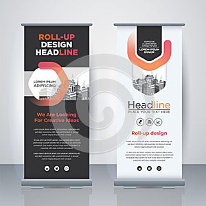 Modern Business Roll Up. Standee Design. Banner Template. Presentation and Brochure. Geometric x-banner and flag-banner