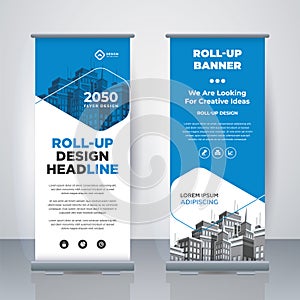 Modern Business Roll Up. Standee Design. Banner Template. Presentation and Brochure. Geometric x-banner and flag-banner