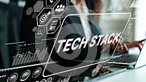 Modern Business Technology Stack Concept with Digital Interface and Data Visualization Elements. Asymptotic smart data