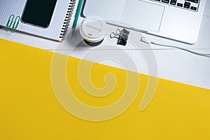 Modern business tools on a yellow and white background