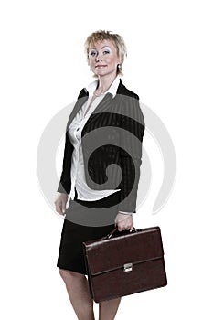 Modern business woman with leather portfolio .isolated on white