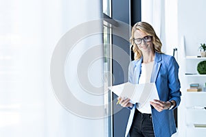 Modern business woman in the office with copy space.