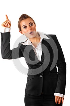 Modern business woman with rised finger photo