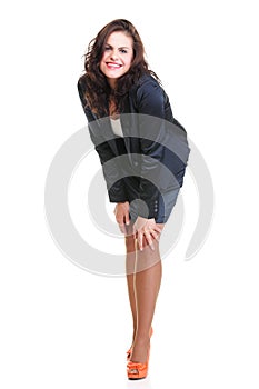 Modern business woman smiling and looking, full length portrait