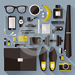 Modern businessman essentials. Flat design elements with long sh photo