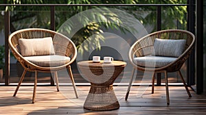 Modern Cabincore: Naturalistic Rattan Balcony Set In Earth Tones