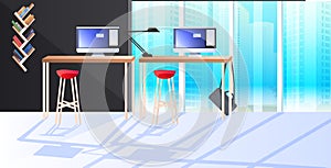 modern cabinet interior creative coworking center no people open space office room with furniture