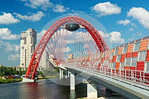 A modern cable-stayed bridge (Zhivopisny bridge) in Moscow