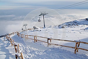 Modern cableway in ski resort Tatranska Lomnica, Slovakia