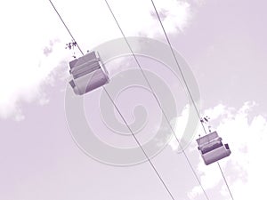 Modern cableway, toned image in violet