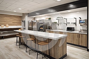 modern cafeteria kitchen with fresh ingredients and sleek design for a healthful dining experience