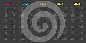 Modern Calendar Design with years 2019, 2020, 2021, 2022