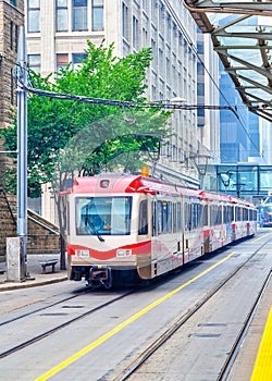 Public Transit Train in Downtown Calgary