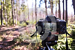 Modern camera close-up. Digital camera for taking photos. Details and close-up.