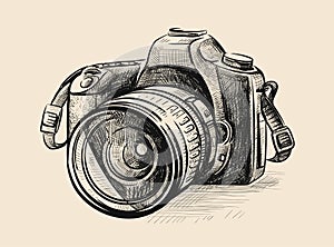 Modern camera in doodle style.