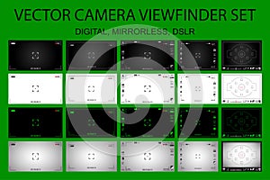 Modern camera focusing screen with settings 20 in 1 pack - digital, mirorless, DSLR