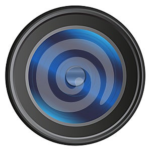 Modern camera lens isolated on white background