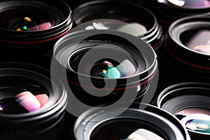 Modern camera lenses with reflections