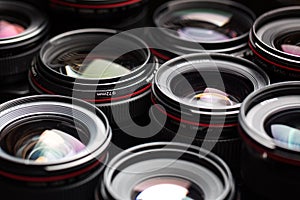 Modern camera lenses with reflections