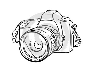 Modern camera in outline style.