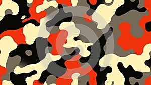 Modern Camouflage Pattern with Red, Black, Beige, and Grey Colors