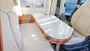 Modern camper Vehicle interior view of motorhome rv for recreational vanlife