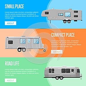 Modern camping trailer flyers set