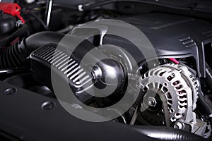Modern Car Alternator and Engine