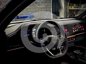 Modern car dashboard in autoservice