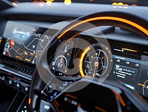 Modern Car Dashboard with Futuristic Interface