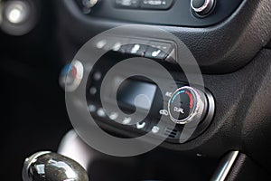 Modern car dashboard. Screen multimedia system. Climate control.