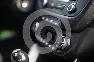 Modern car dashboard. Screen multimedia system. Climate control.