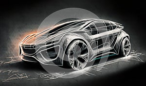 Modern car design sketch. Generative AI