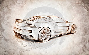 Modern car design sketch. Generative AI