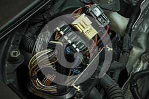 Modern car engine electrical cables